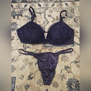 Victoria's Secret Deep Purple Lace 36B Bra and Small Thong Set